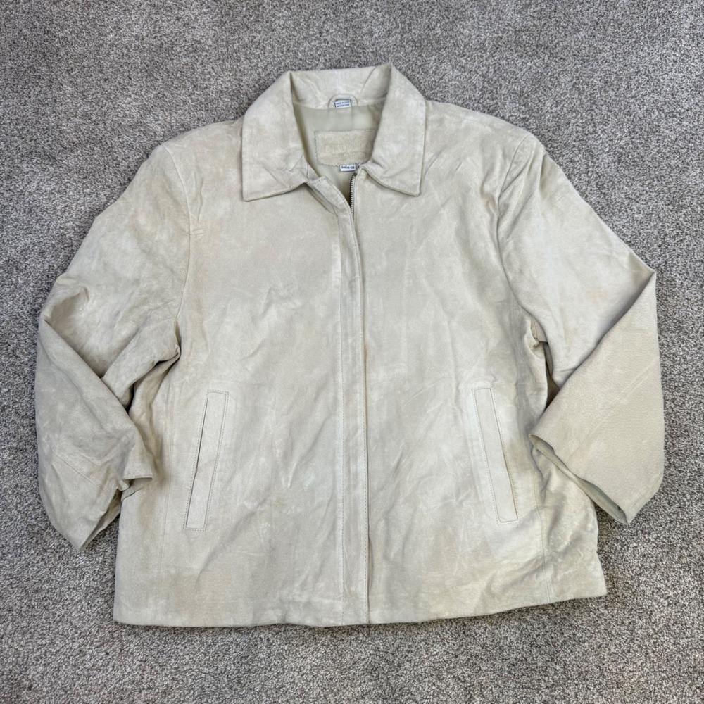 Nuage Leather Suede Zip Front Jacket Cream Beige Size Large 5001R-34